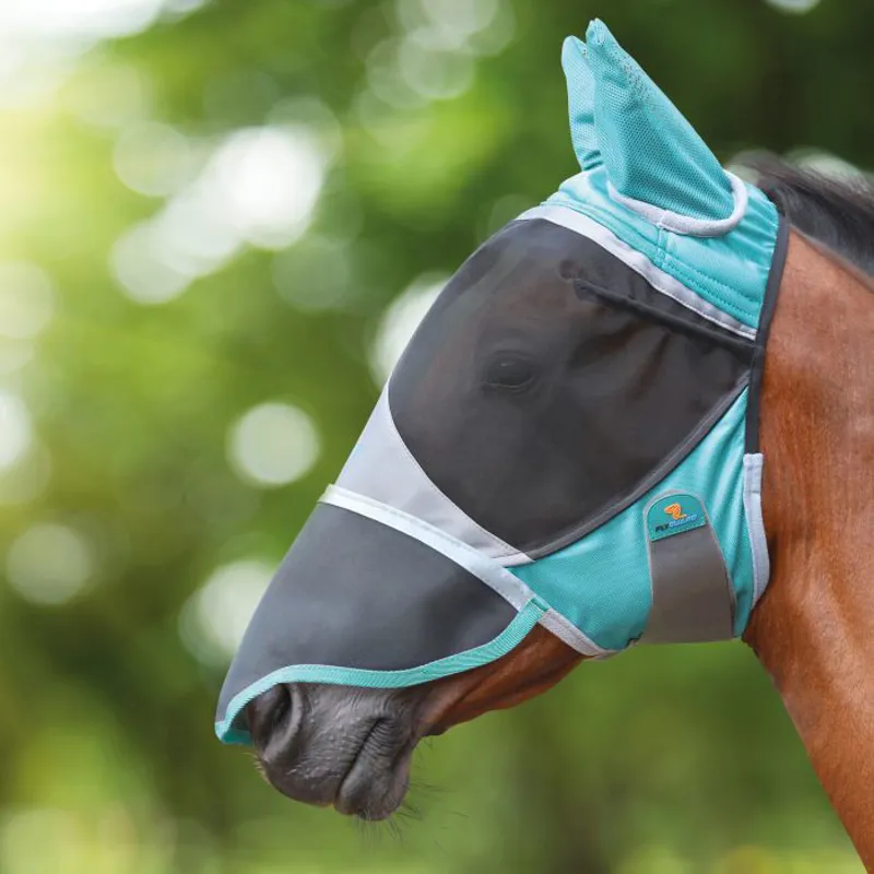 Shires Flyguard Deluxe Fly Mask With Ears and Nose Green